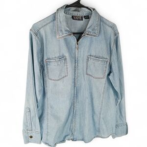 Vintage Blassport Bill Blass Denim Zip Up Shirt Jacket Light Wash 100% cotton